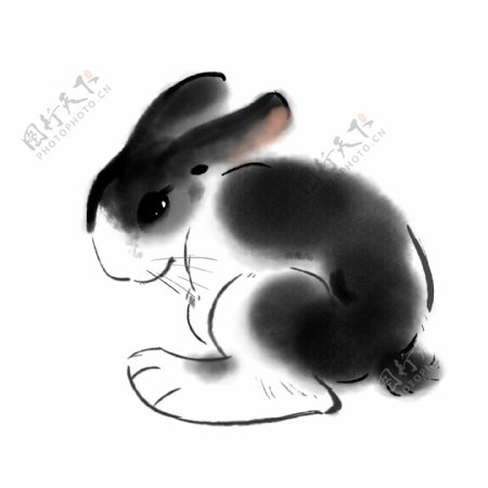 黑色水墨兔子