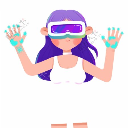 玩VR的科技女孩插画
