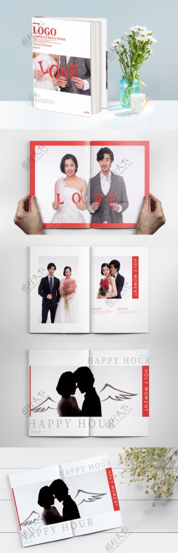 简约红色婚纱照影楼摄影画册结婚纪念相册