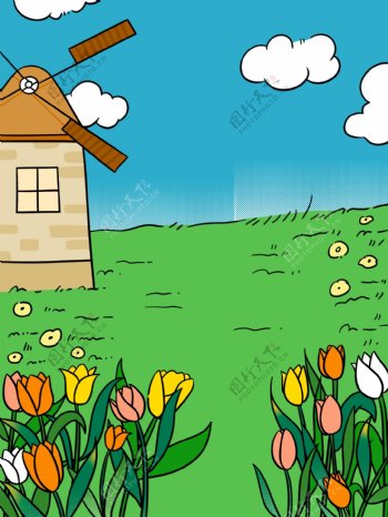 彩绘花园小屋背景设计