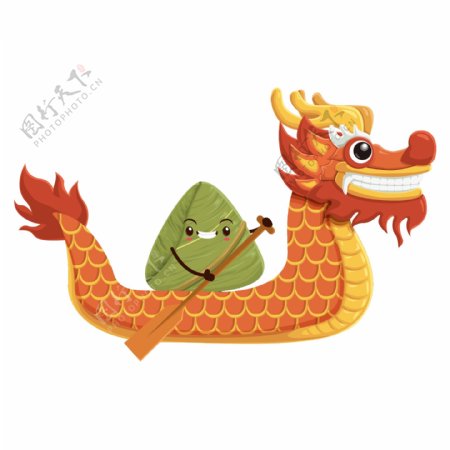 中华传统美食粽子与龙舟主题卡通