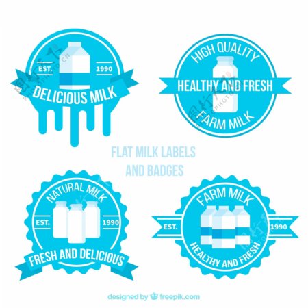 扁平化牛奶标签和徽章