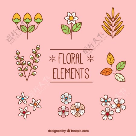 8款扁平化花卉和叶子矢量素材
