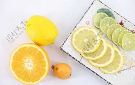 水果美食柠檬琵琶火龙果