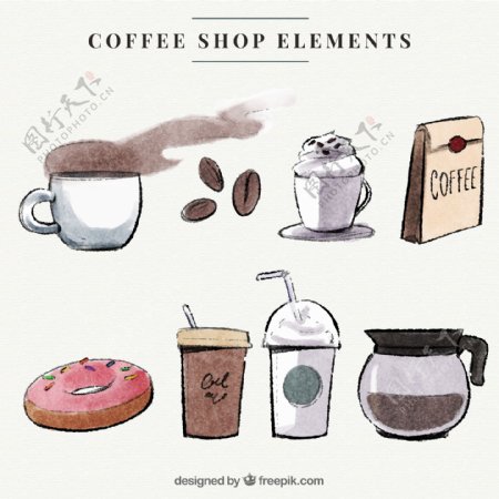 彩绘咖啡店元素