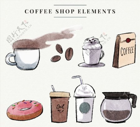 8款彩绘咖啡店元素