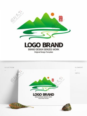 中国风绿色山水S字母旅游LOGO标志设计