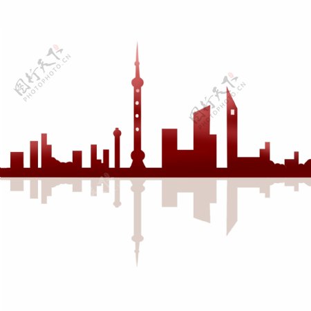可商用手绘上海城市楼房创意剪影