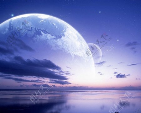 天空月球月亮湖景大海星空蓝色