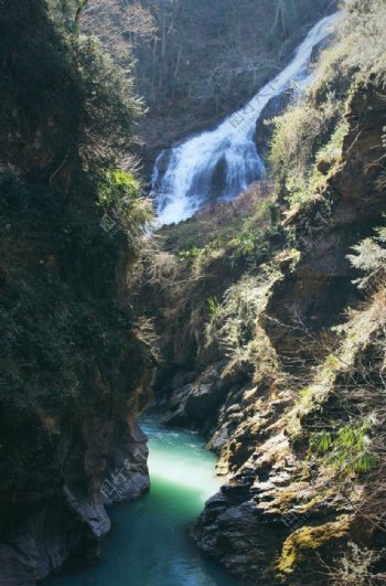 峡谷瀑布河流高山风景
