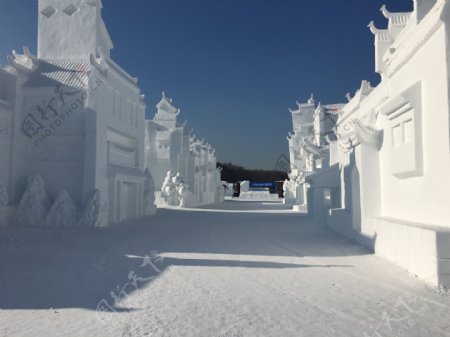 雪雕艺术节作品中国古代建筑