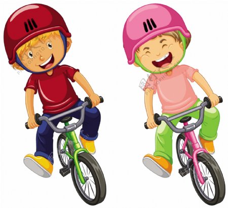 卡通儿童和自行车运动
