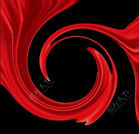 红色丝绸丝带漩涡质感纹理