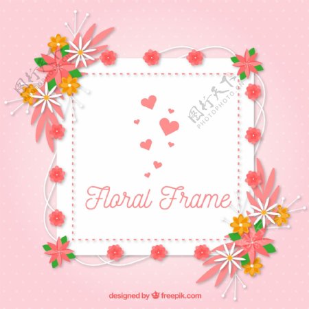 粉色花卉和爱心框架矢量素材