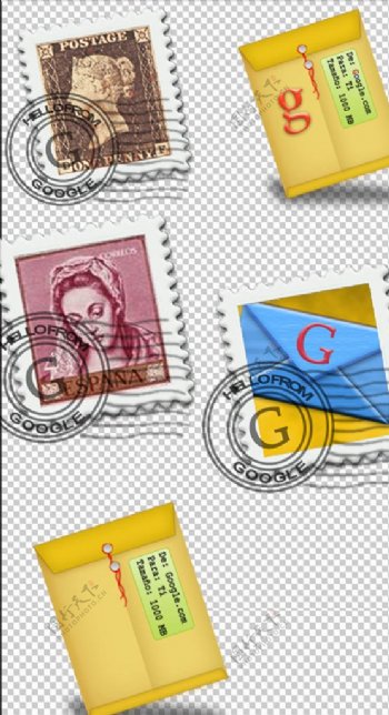 国外信件邮票PNG透明背景免扣