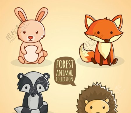 手绘森林坐动物收藏