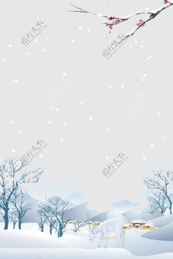 小鹿冬天背景元素图