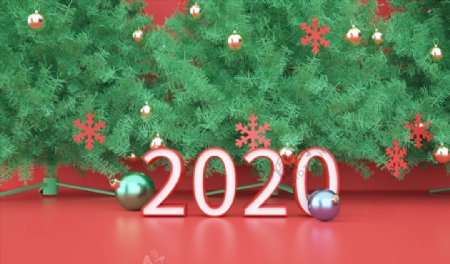2020新年快乐C4D立体背景
