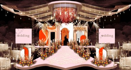 橙粉色简约泰式婚礼效果图设计