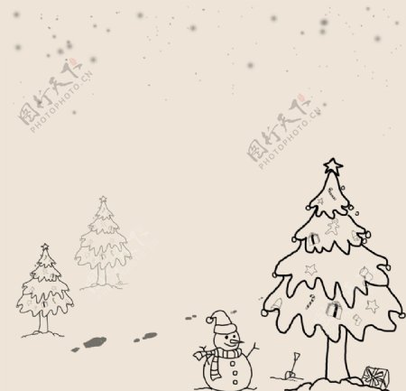 手绘圣诞树圣诞节雪人