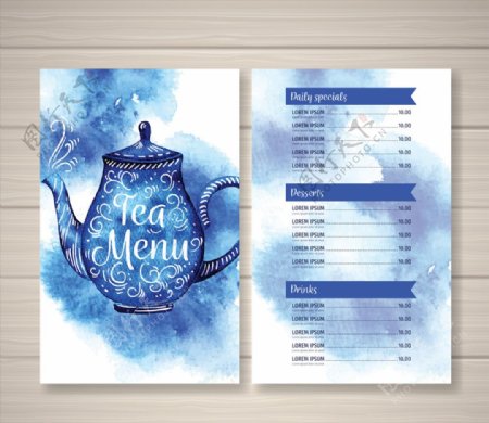 蓝色茶壶茶水单
