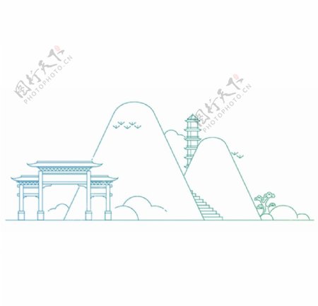 日照龙门崮风景区线条插画