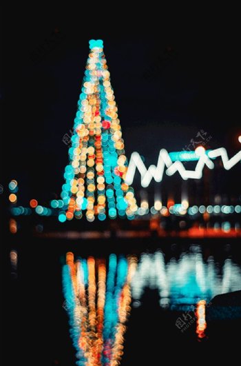 光圣诞树夜景灯光节日
