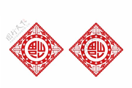 红色中国风福字装饰元素