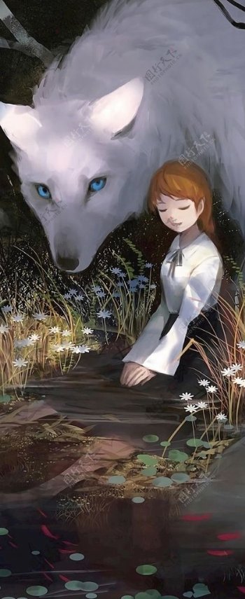 女孩和她的狼插画