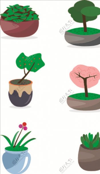 卡通可爱盆栽植物元素
