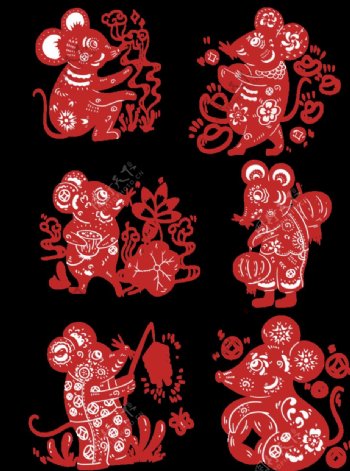 中国传统新年老鼠窗花艺术