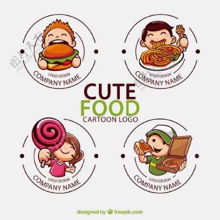4款可爱卡通人物餐饮标志矢量图