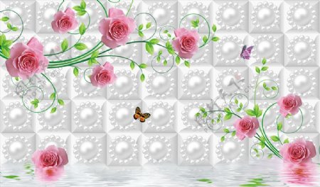 珠宝玫瑰花藤背景墙