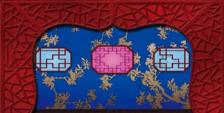 中式婚礼舞台拱门蓝色主背景