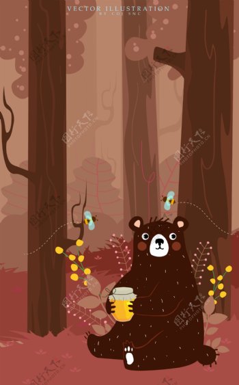 创意森林抱蜂蜜的熊