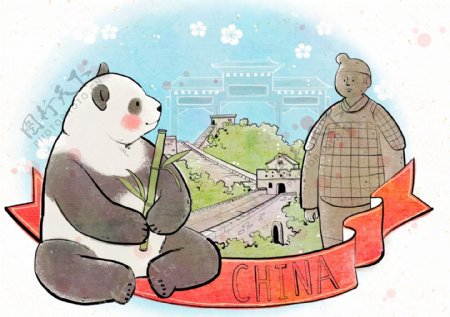 熊猫创意手绘插画海报