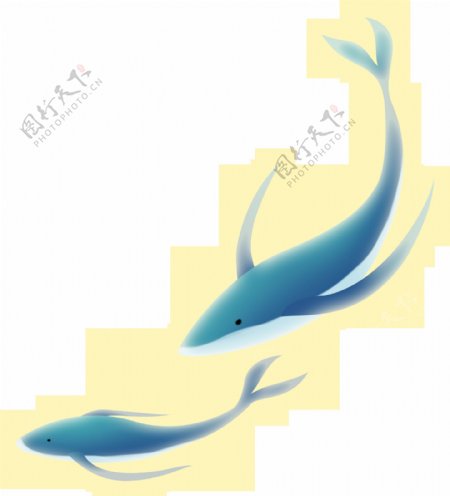 鲸鱼河流插画卡通清新素材