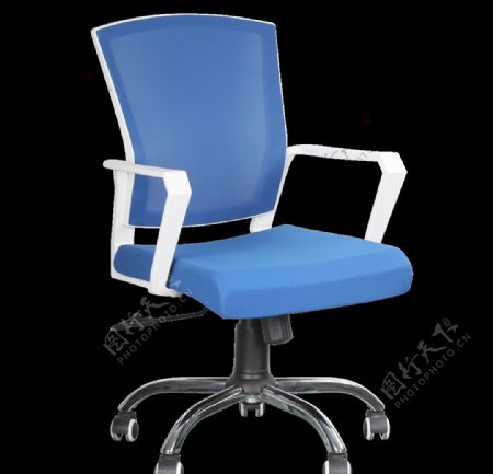 蓝白色时尚滑轮办公椅45度