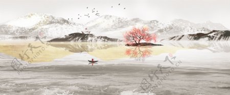 山水国风传统古风插画背景素材