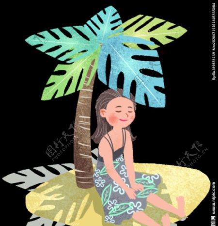 椰子树下的女孩