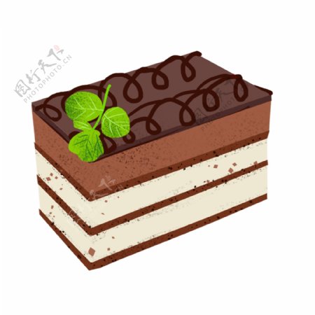 手绘下午茶甜品方形小蛋糕插画