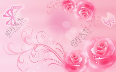 粉色玫瑰背景墙壁画壁纸婚房装饰
