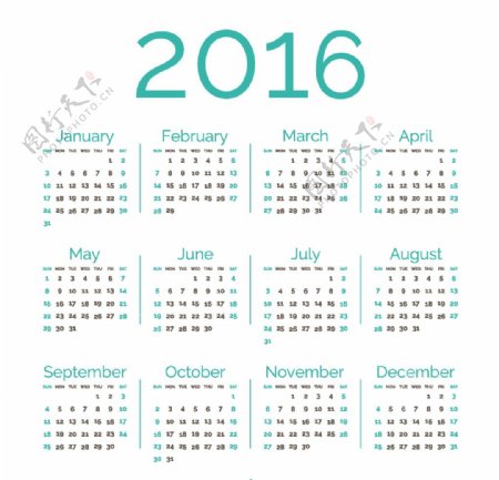 2016年绿色日历图片