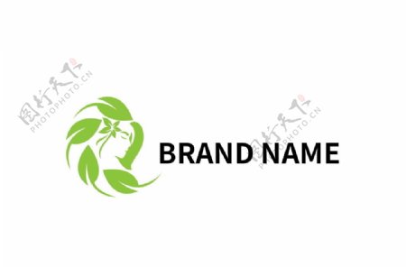 绿色叶子植物女性logo设计图片