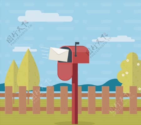 花园里的红信箱图片
