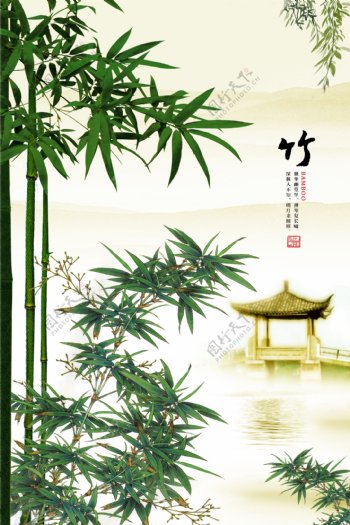中式国画竹子玄关背景墙图片