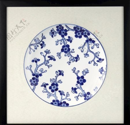 新中式青花瓷盘实物立体装饰画图片