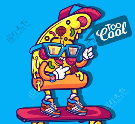 玩滑板的三角披萨图片