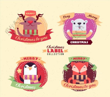 可爱圣诞动物标签图片