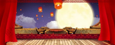 淘宝天猫中秋节复古红色背景图片